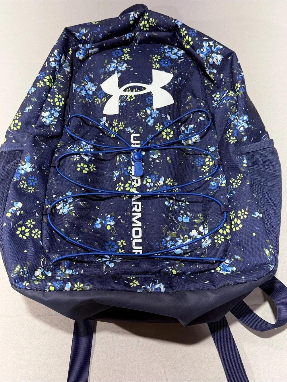 Under Armour Navy Floral Daypack with Bungee Front